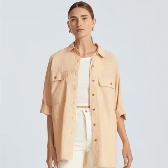 Everlane | NWT | The Cotton Tourist Short Sleeve Shirt | Orange Plaid sz L - Picture 6 of 11